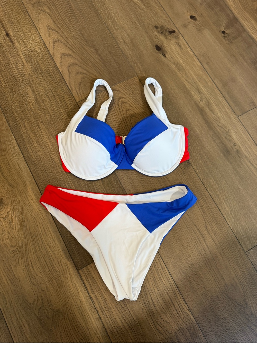 Colorblock White, Blue & Red Women's Bikini Set
